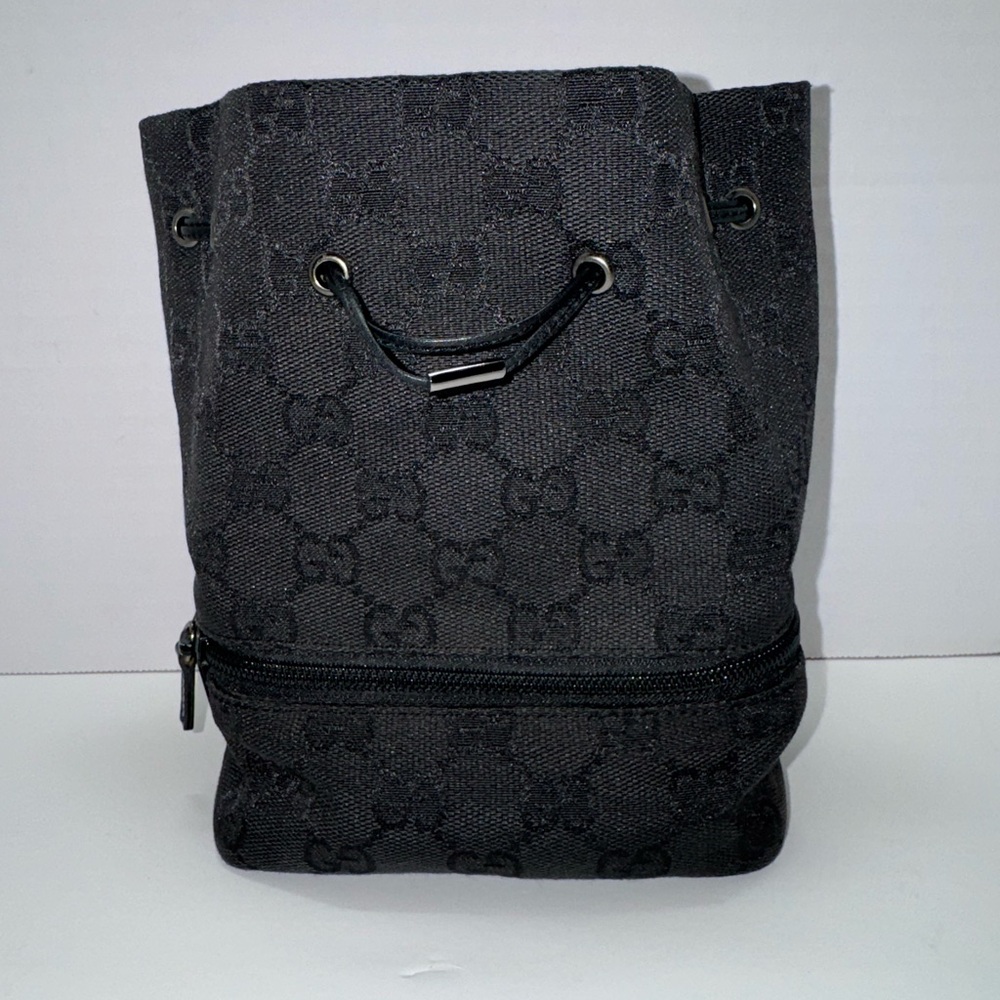 GUCCI Black GG Canvas Mini Drawstring Pouch